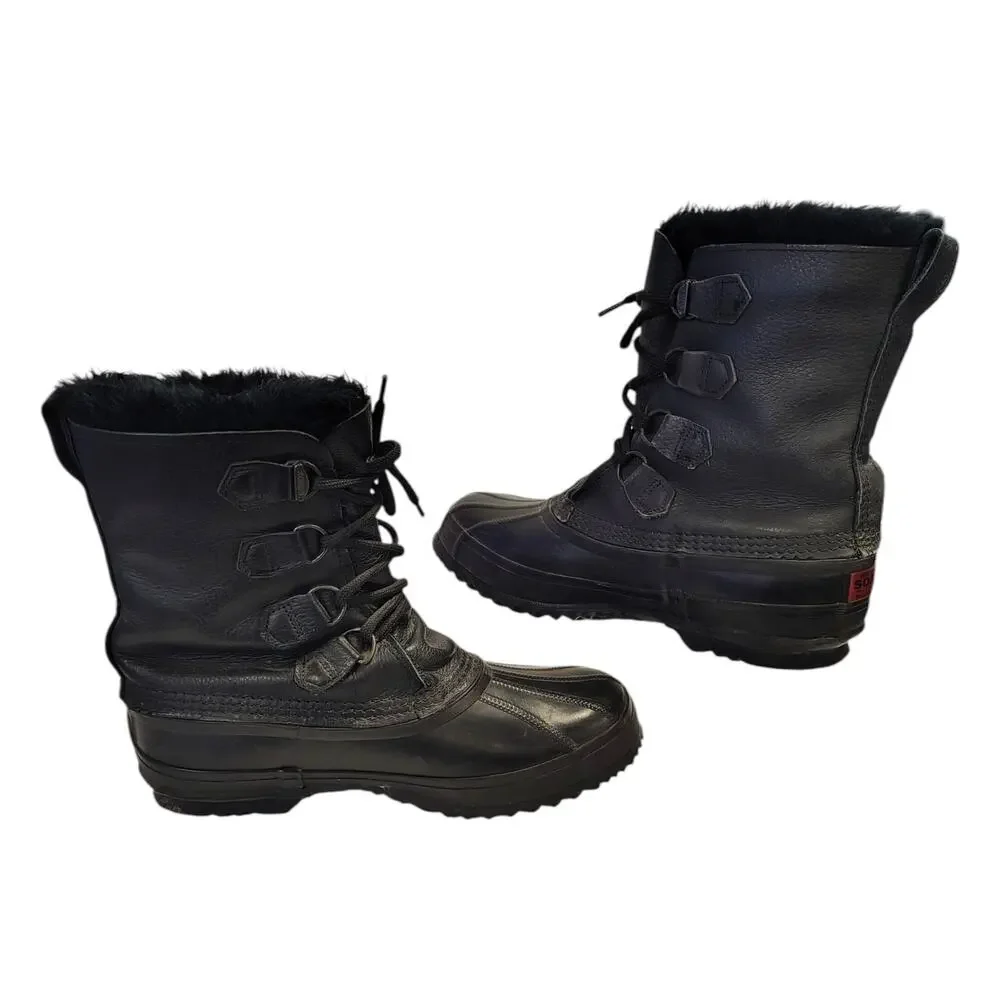 Sorel Manitou WMS SZ 9 Black Leather Snow Boots Insulated Liners Winter